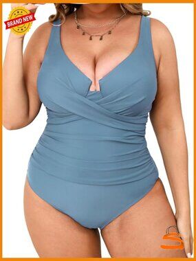 Plus Size One Piece Swimsuit Ruched Underwire Tummy Control Swimwear